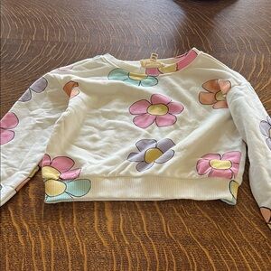 Jessica Simpson White Cropped Sweatshirt with Pastel Floral Print